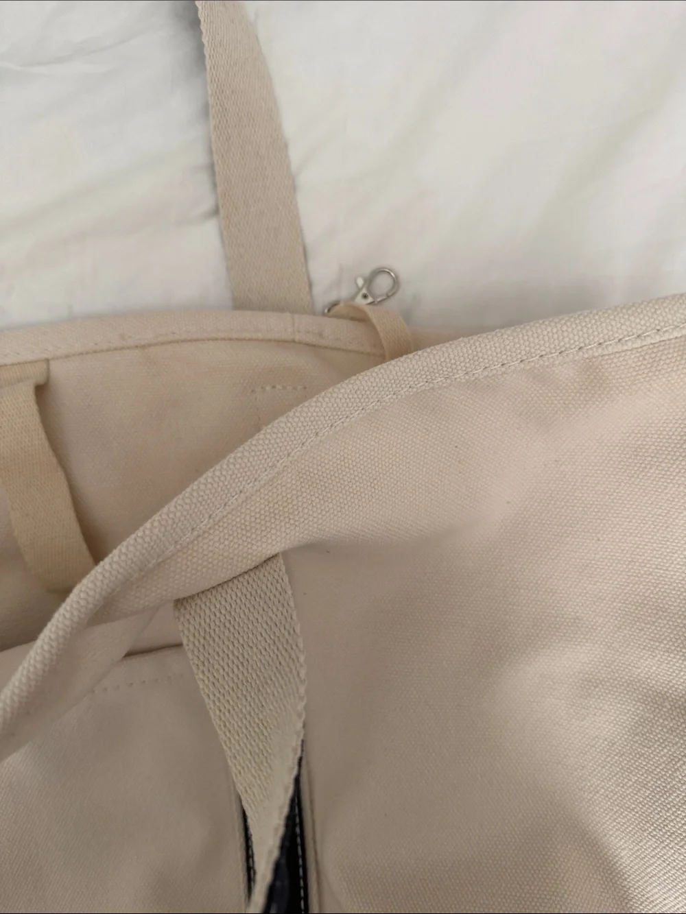 Lands' End Cream and Black Canvas Duffel Tote